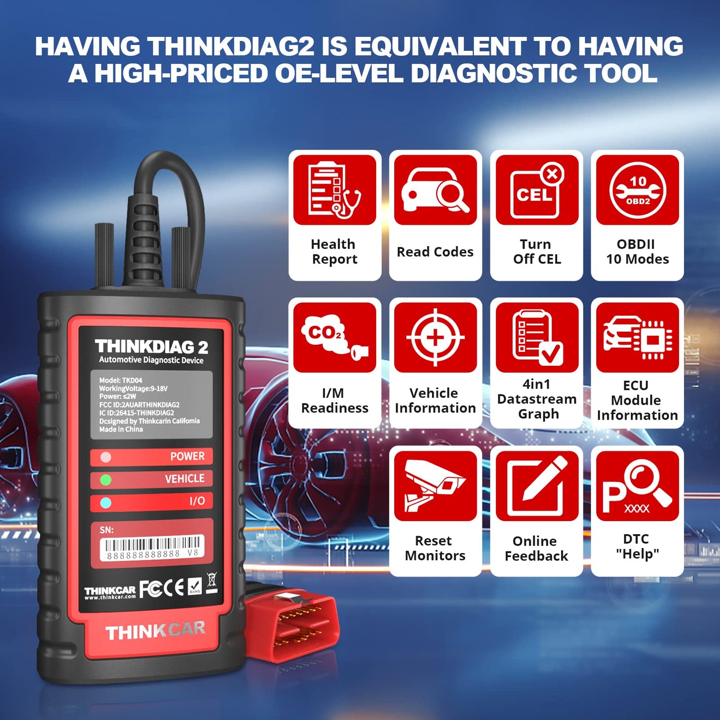 Thinkdiag2 OBD2 Scanner with ECU Coding & 15 Reset Functions
