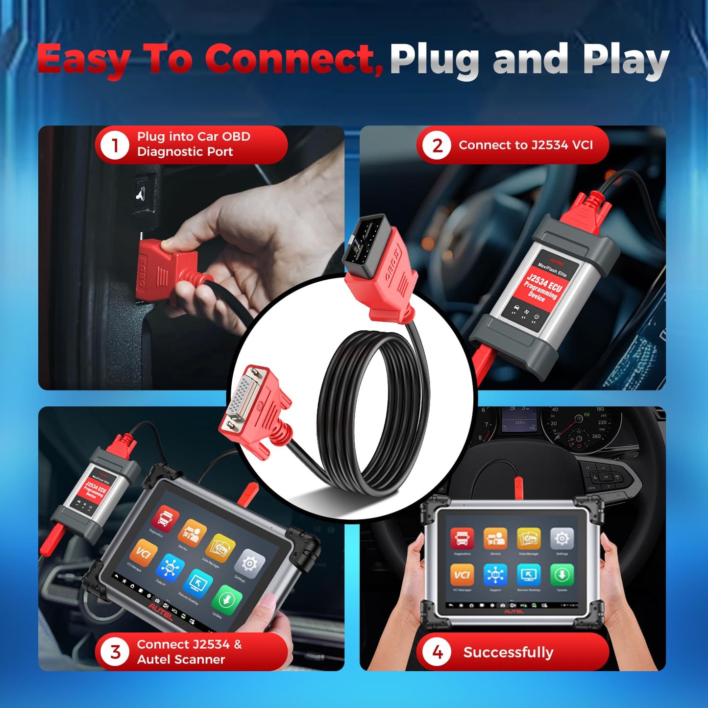 Autel 16-Pin OBD2 Main Cable for MaxiSys MS908 Series