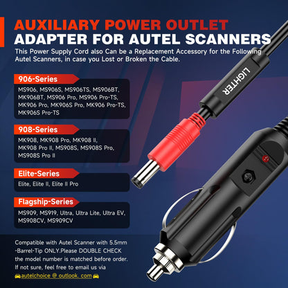 Autel 12V DC Car Charger Cable 5.5x2.5mm for Scanner & Devices