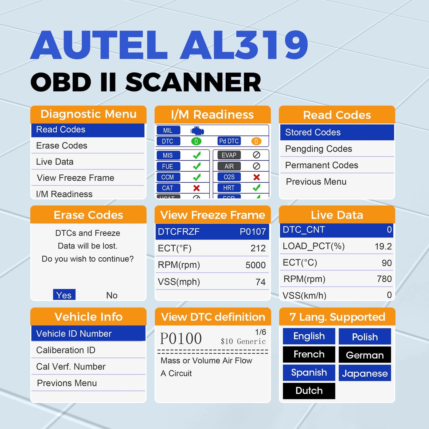 Autel AL319 OBD2 Scanner | Check Engine Code Reader 2025