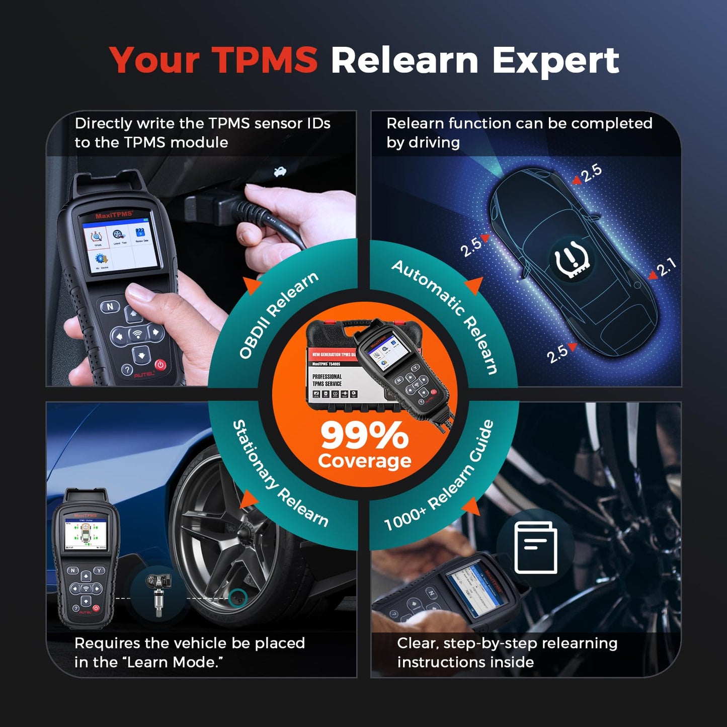 Autel MaxiTPMS TS408S TPMS Relearn Tool with OBD2, Lifetime Updates