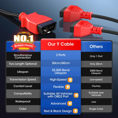 Autel OBD2 Splitter Y Cable, 16 Pin OBD II Extension, 2-Port Adapter