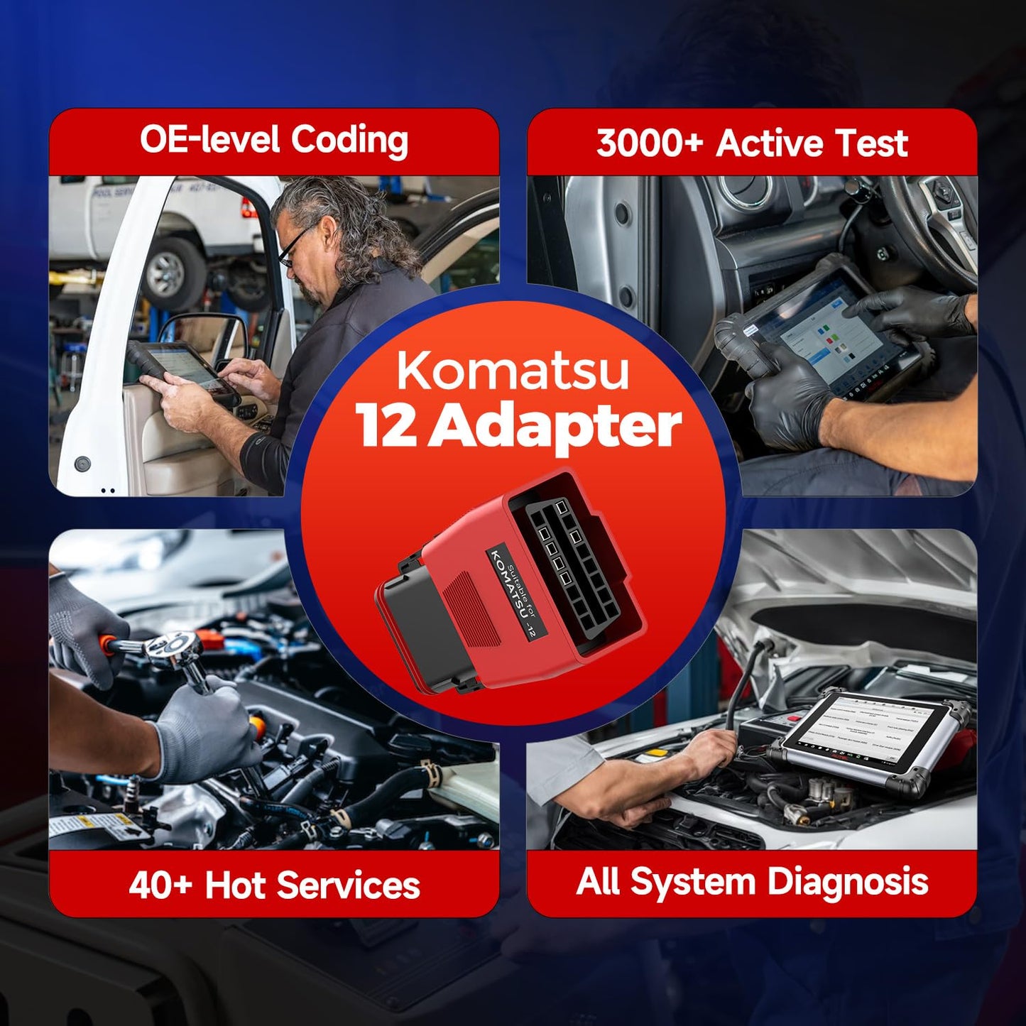 Autel Komatsu 12-PIN to OBD2 Adapter – Original for CV Scanners
