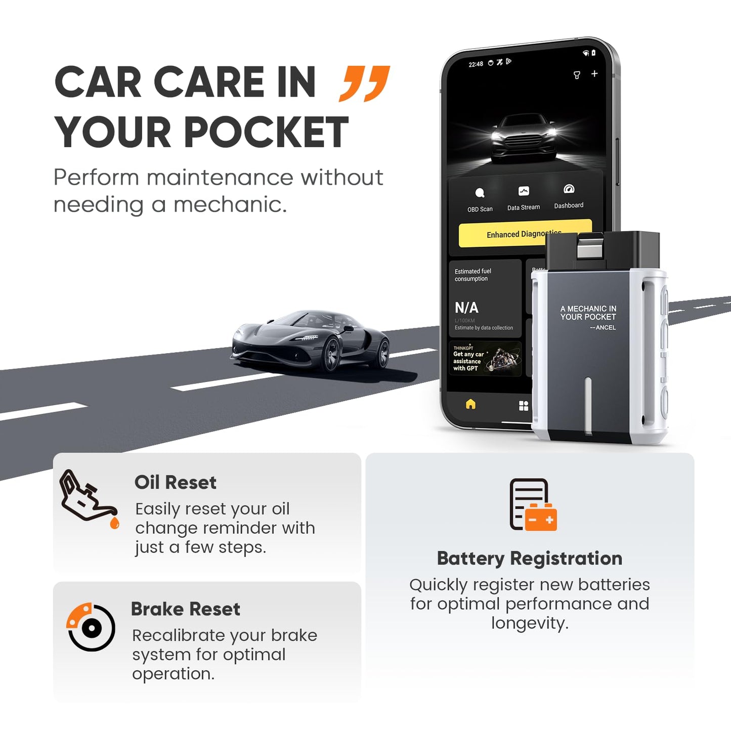 ANCEL Echo OBD2 Bluetooth Scanner - All Systems Diagnostic Tool
