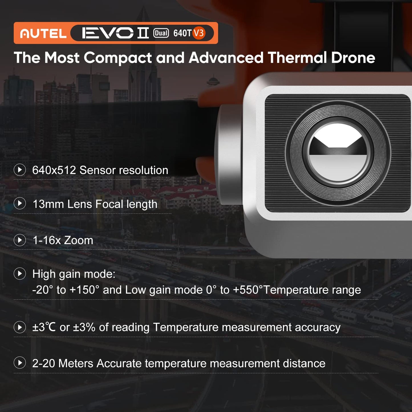 Autel Robotics EVO II Dual 640T V3, 640x512 Thermal Imaging Drone, Remote ID Supported, 0.8'' CMOS&50MP 8K RYYB Sensor,10+ Temp Measurement, D-RI Ranges, Thermal Analysis Tool, for Search&Rescue/Power Inspection/Public Safety/Hunting
