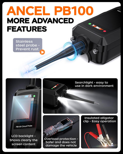 Ancel PB100 Automotive Power Circuit Tester - 12/24V Electrical Diagnostic Tool