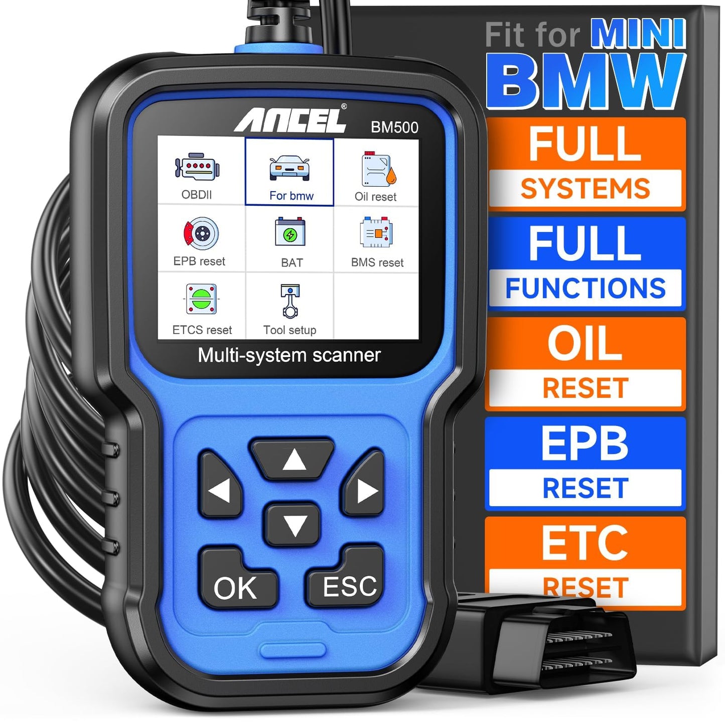 Ancel BM500 BMW MINI OBD2 Scanner with Battery Registration & Full System Diagnosis