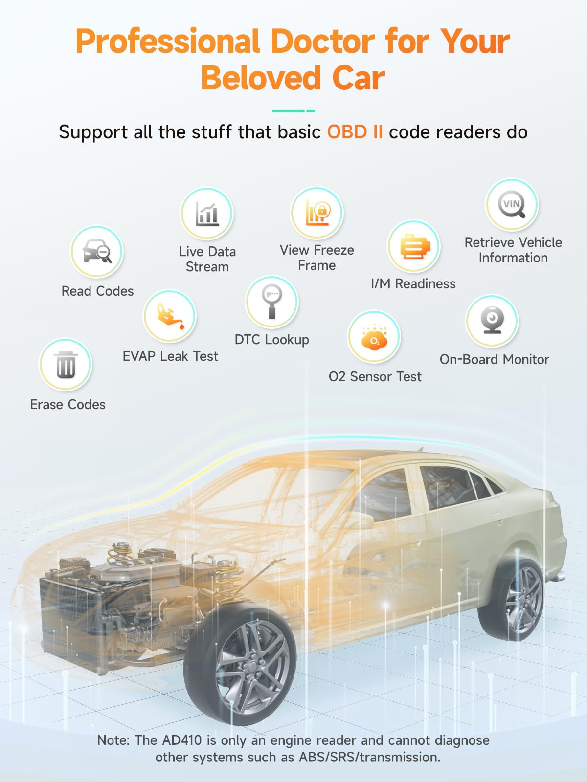 ANCEL AD410 OBD2 Scanner - Enhanced Car Code Reader for 1996+ Vehicles