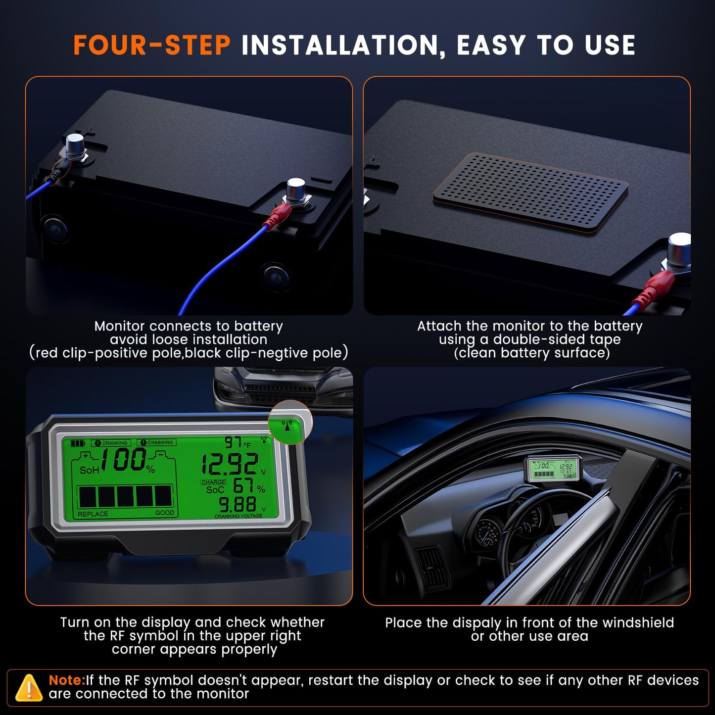 ANCEL BM200 PRO 12V Battery Monitor with RF & Solar Charging