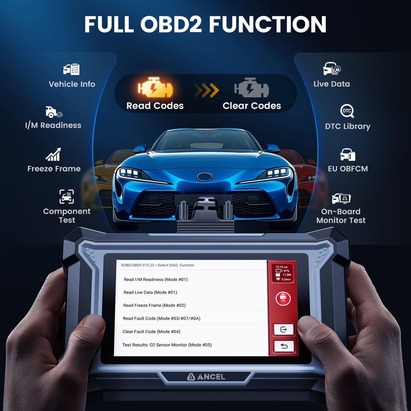ANCEL DS200 OBD2 Scanner with ABS, SRS, Transmission & 15+ Resets