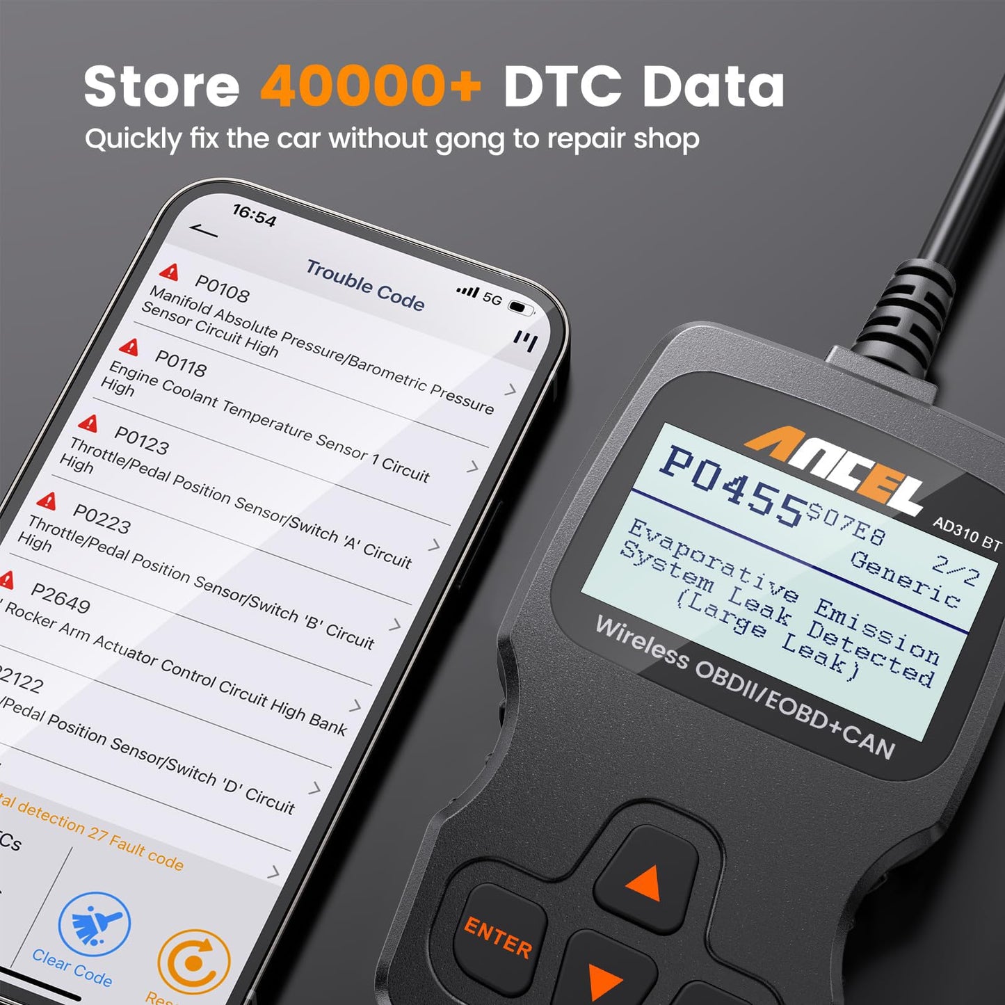 ANCEL AD310BT Bluetooth OBD2 Scanner for iOS & Android