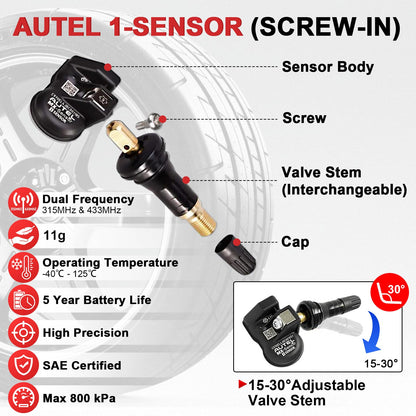 Autel Universal TPMS Sensor Dual Frequency 315MHz & 433MHz