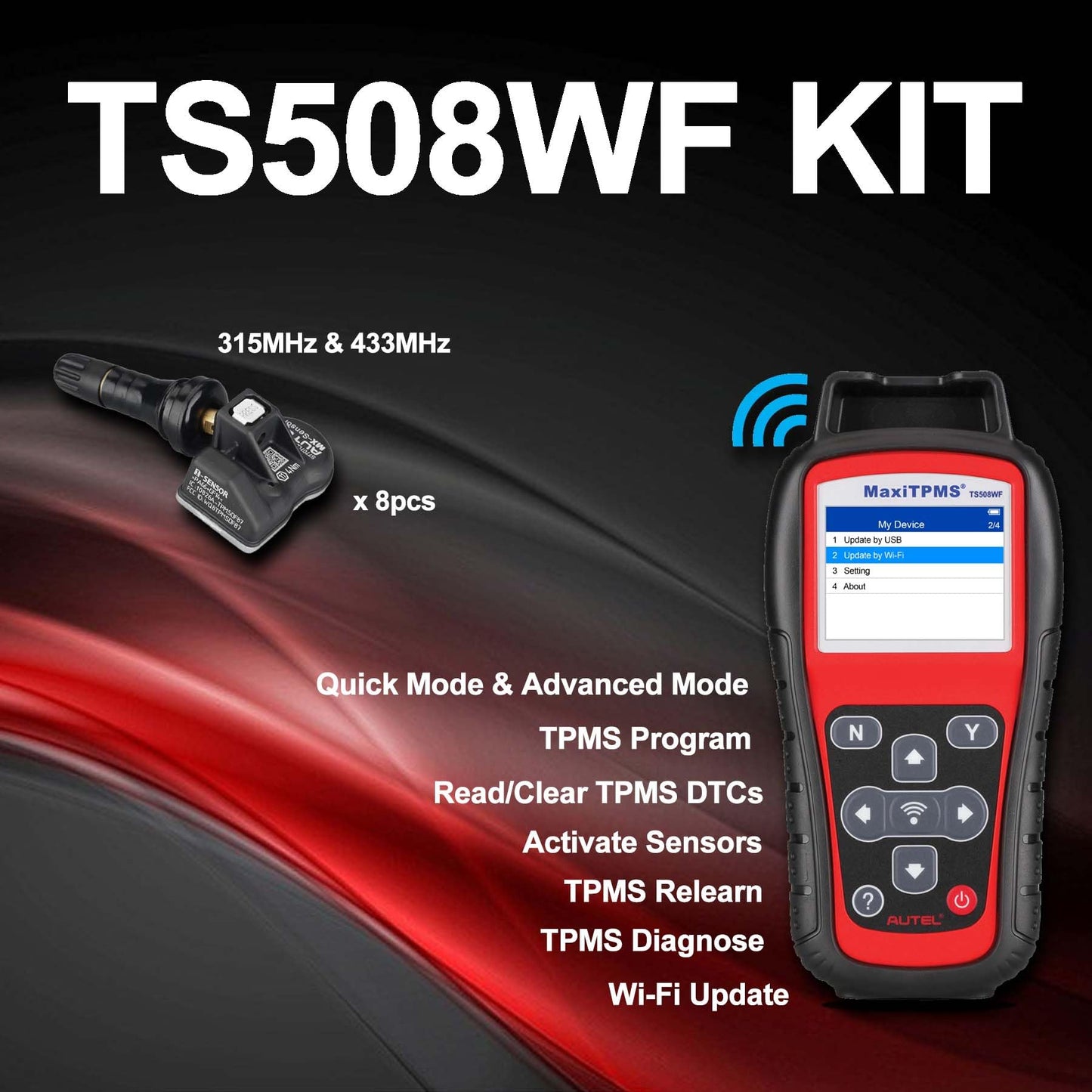 MaxiTPMS TS508WF TPMS Tool Kit + 8 MX Sensors | 2025 Version