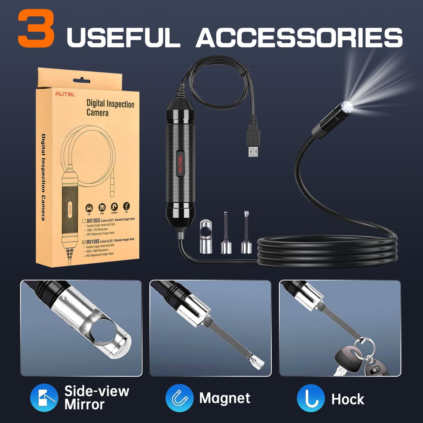 Autel MV108S USB Borescope HD Inspection Camera 2025