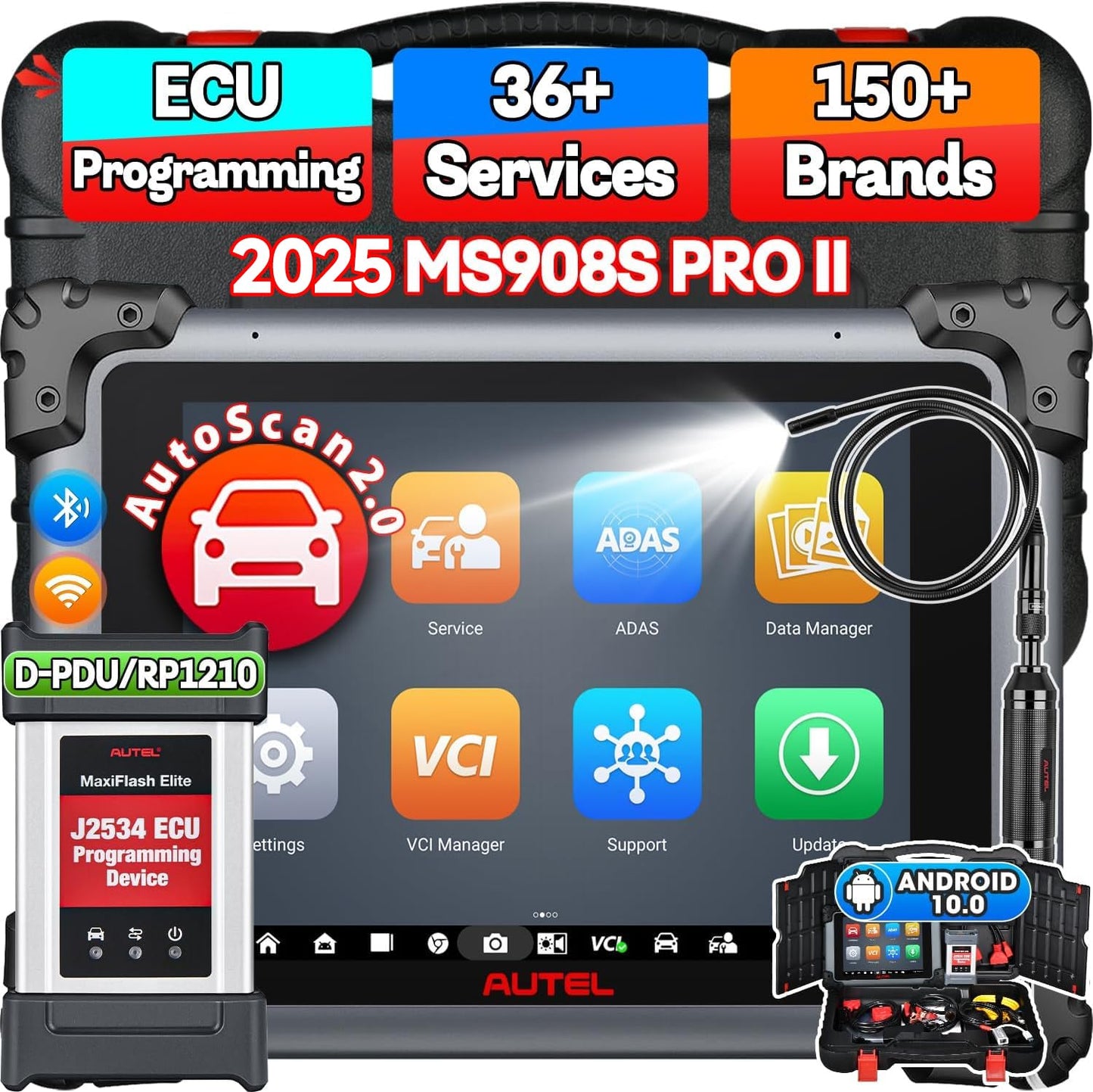 Autel MaxiSYS MS908S PRO II – 2025 Elite Scanner with J2534 ECU Programming, 4000+ Active Tests, 38+ Services, Live Data Fusion, 4/128G, Android 10