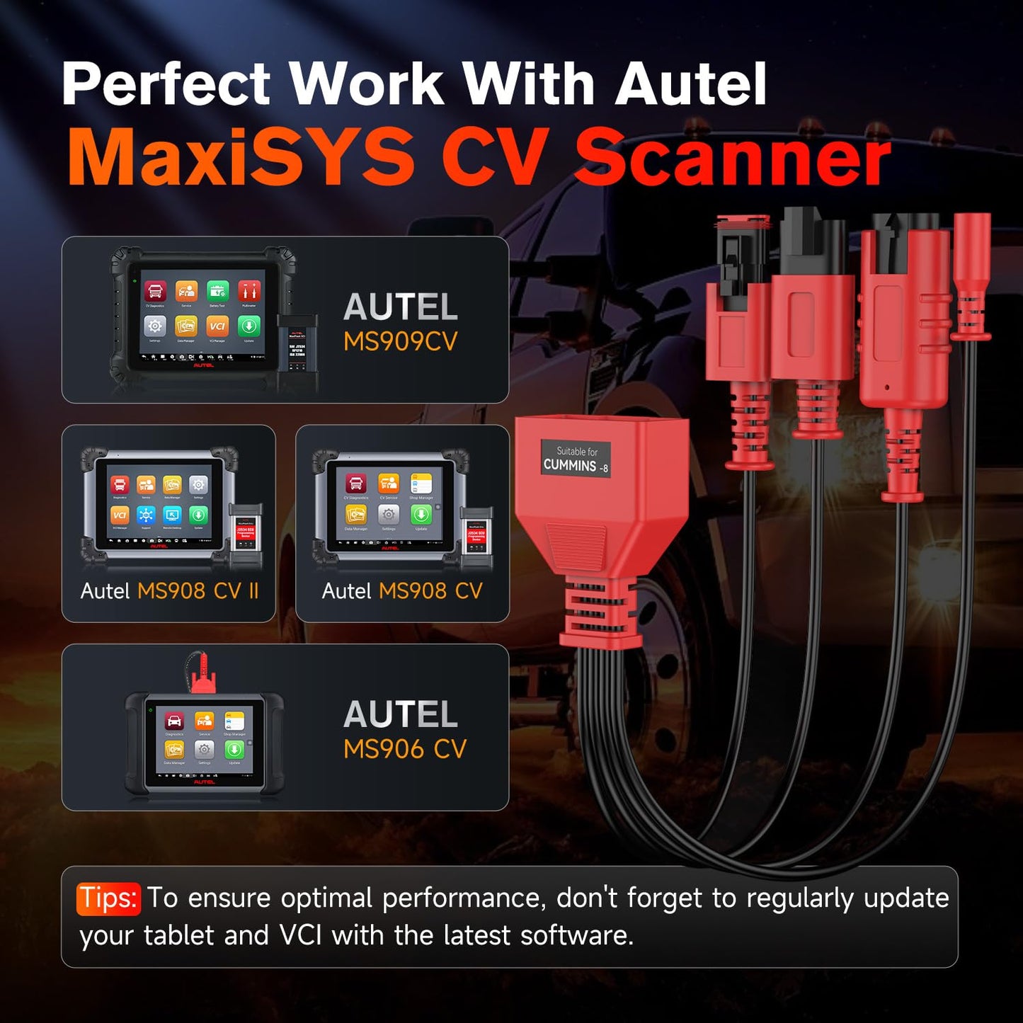 Autel Cummins 8-PIN Adapter for MaxiSYS CV Truck Scanners