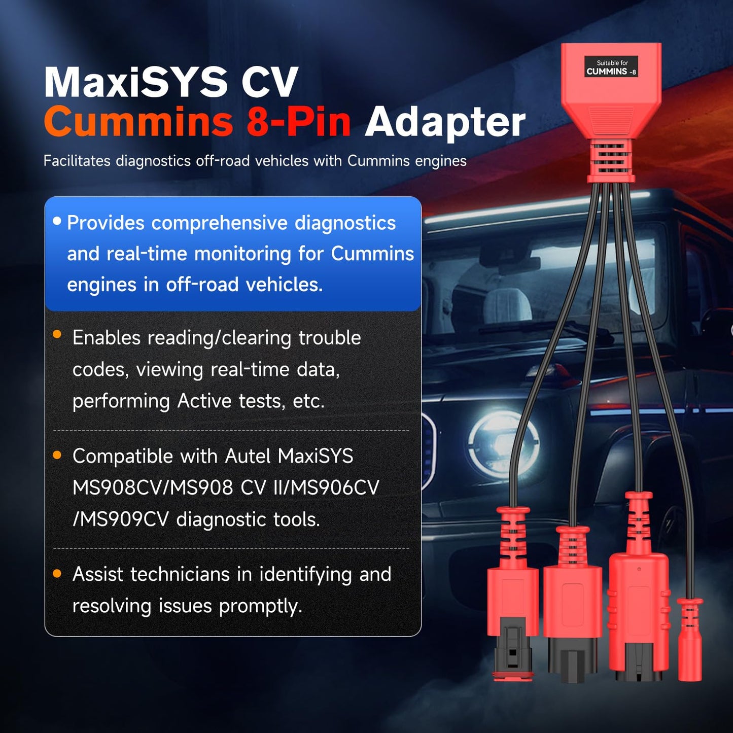 Autel Cummins 8-PIN Adapter for MaxiSYS CV Truck Scanners