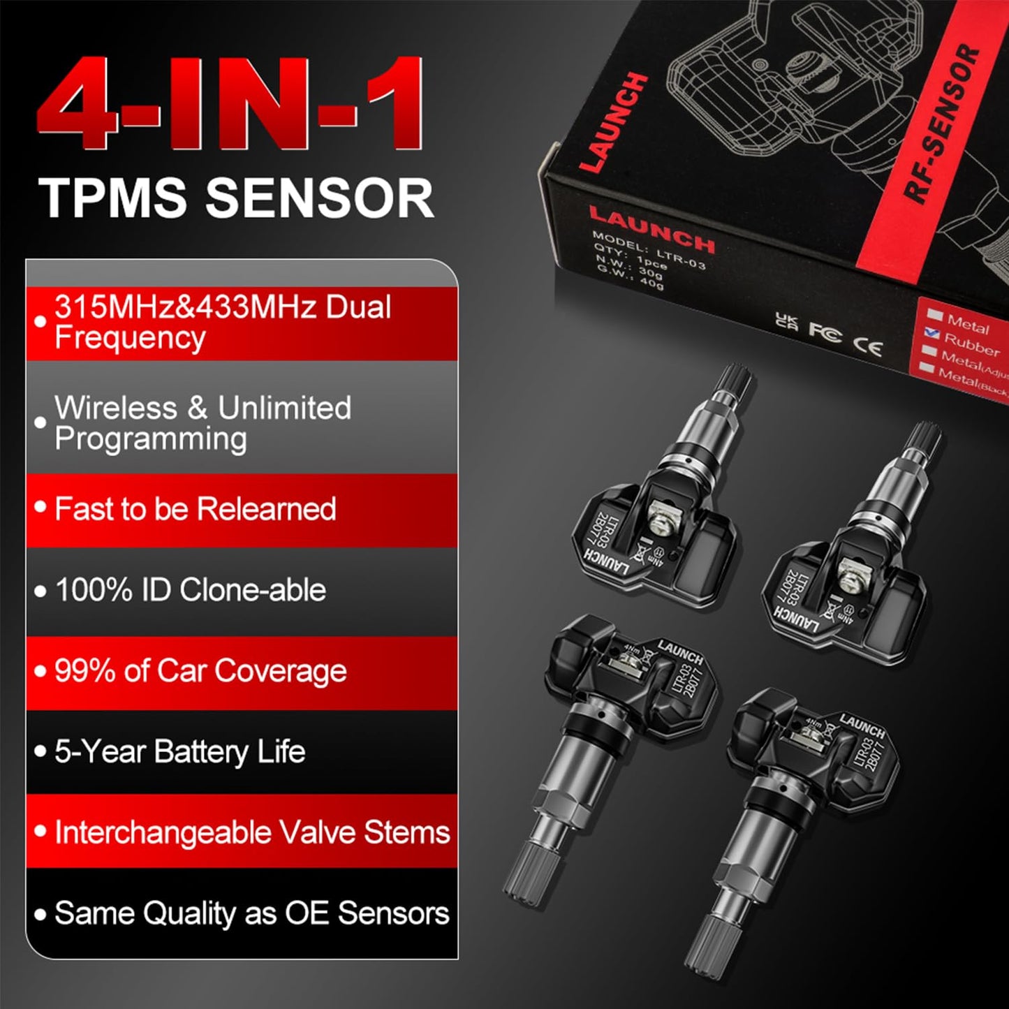 Launch TPMS Service Tool Kit with 4 LTR-03 Sensors & TPMS 5011 V2