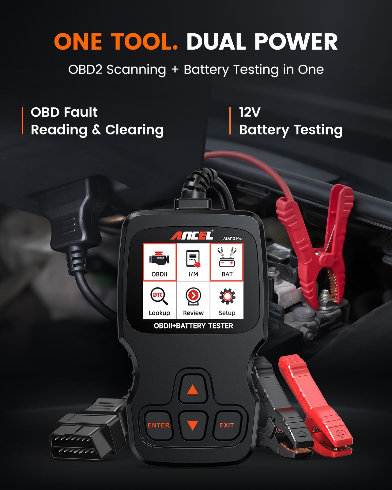 ANCEL AD310 Pro OBD2 Scanner & 12V Battery Tester with Bluetooth