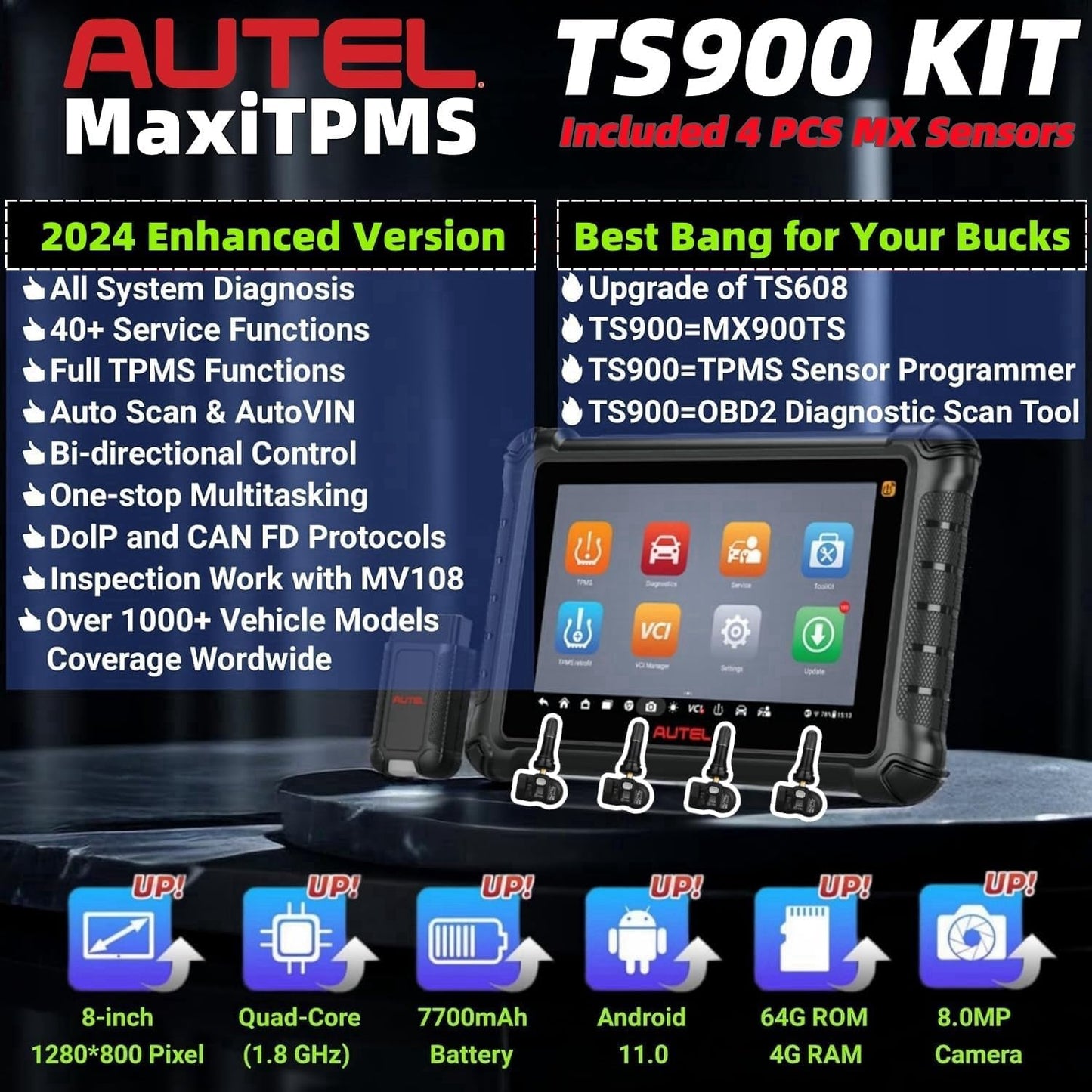 Autel MaxiTPMS TS900 Kit with 4 MX Sensors & Full TPMS Functions