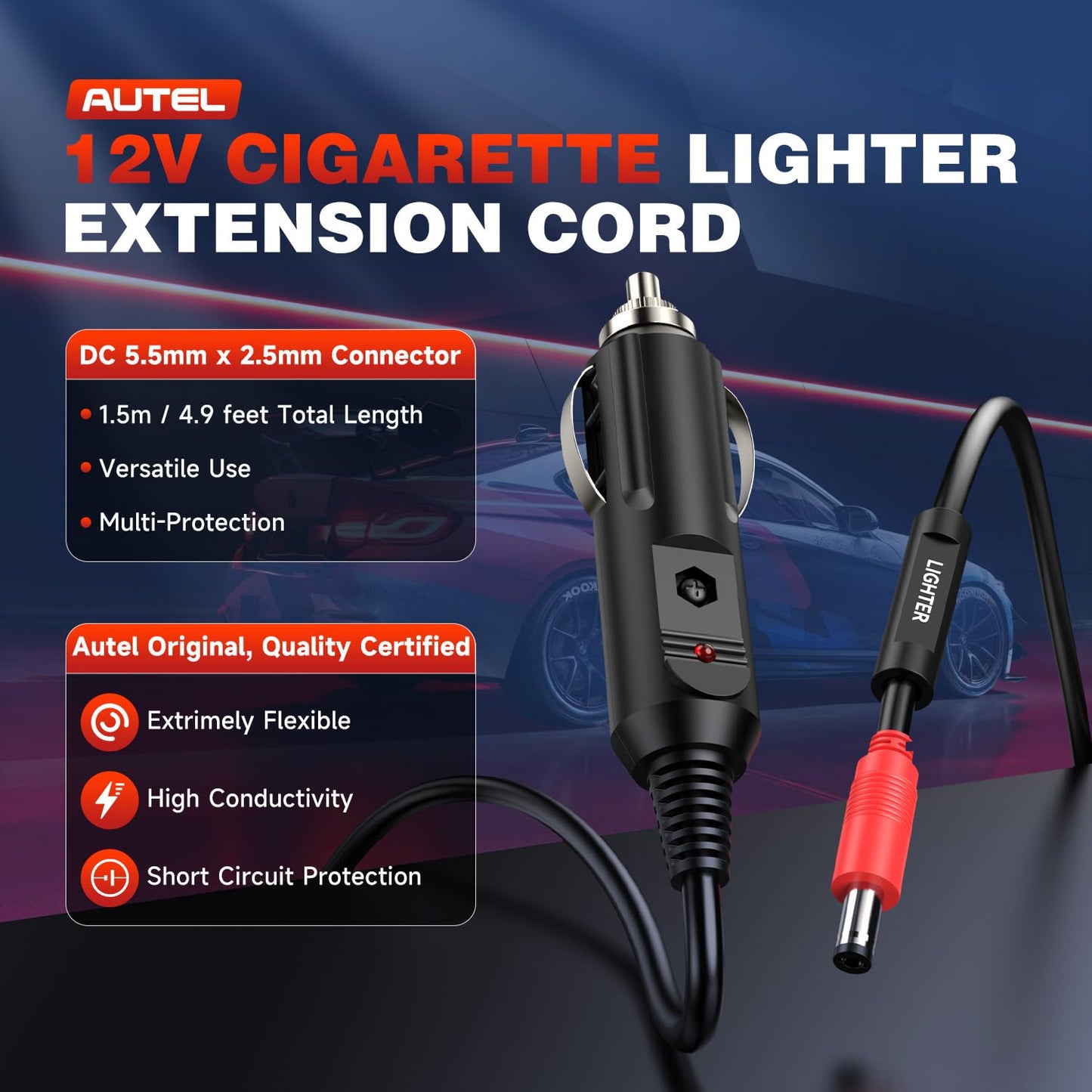 Autel 12V DC Car Charger Cable 5.5x2.5mm for Scanner & Devices