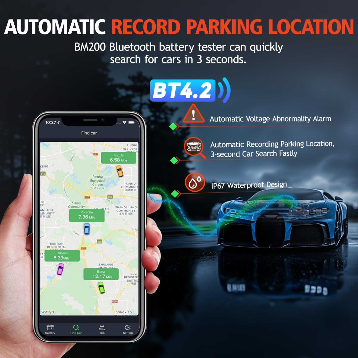 ANCEL BM200 12V Bluetooth Car Battery Tester with Cranking & Charging Test