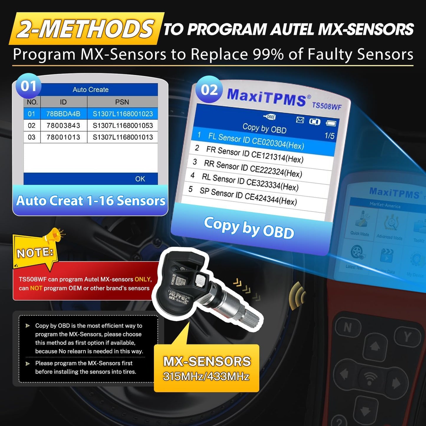 Autel MaxiTPMS TS508WF KIT WiFi TPMS Tool + 4PCS MX-Sensors