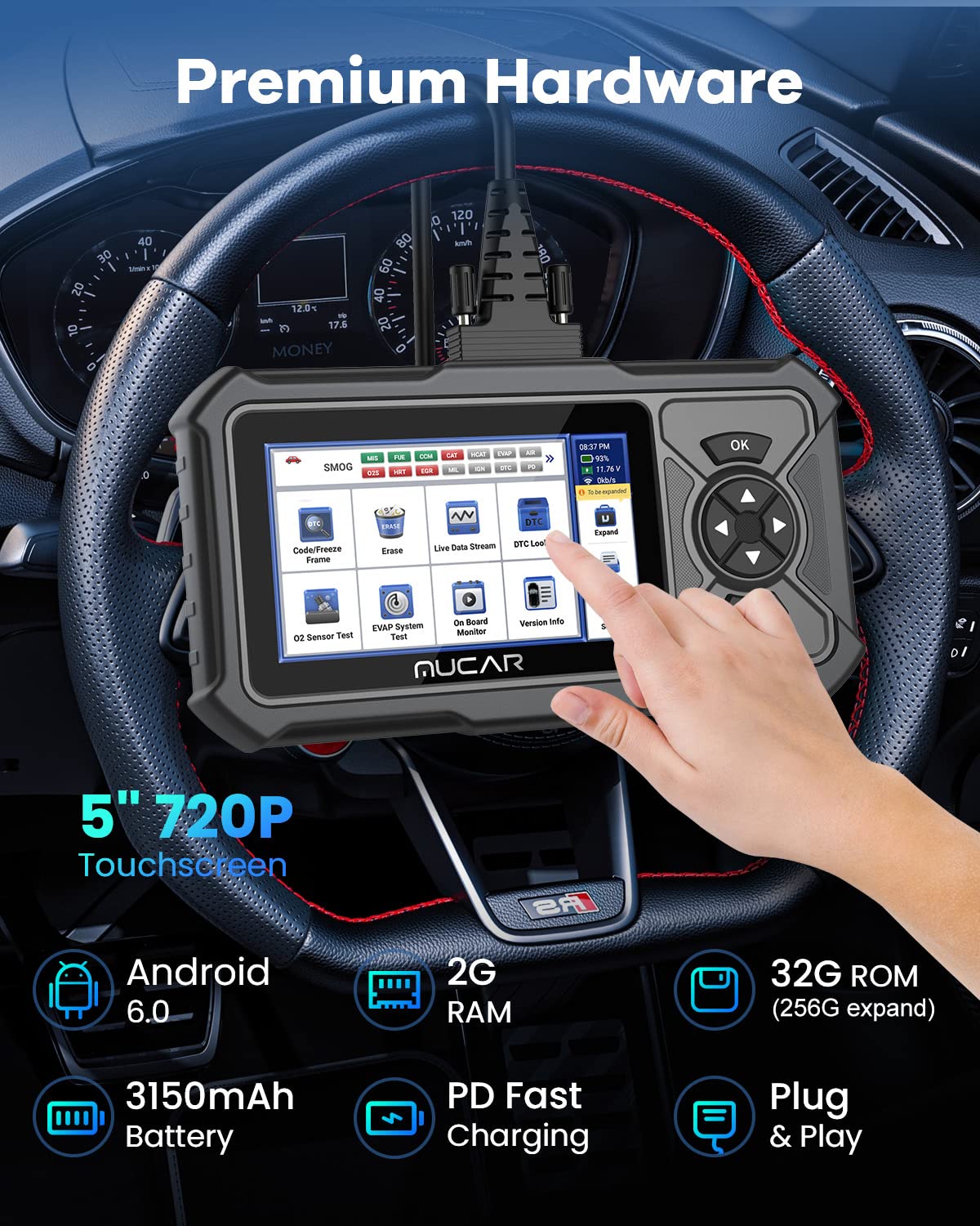 MUCAR CDE900 PRO OBD2 Scanner with Add-on Software & 5" Touchscreen