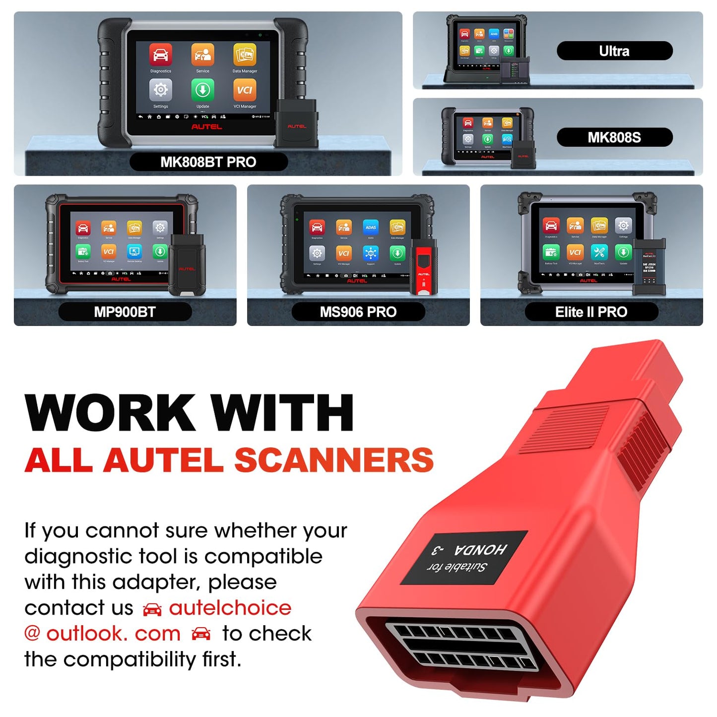 Autel 3 Pin to 16 Pin OBD2 Adapter for Honda Vehicles