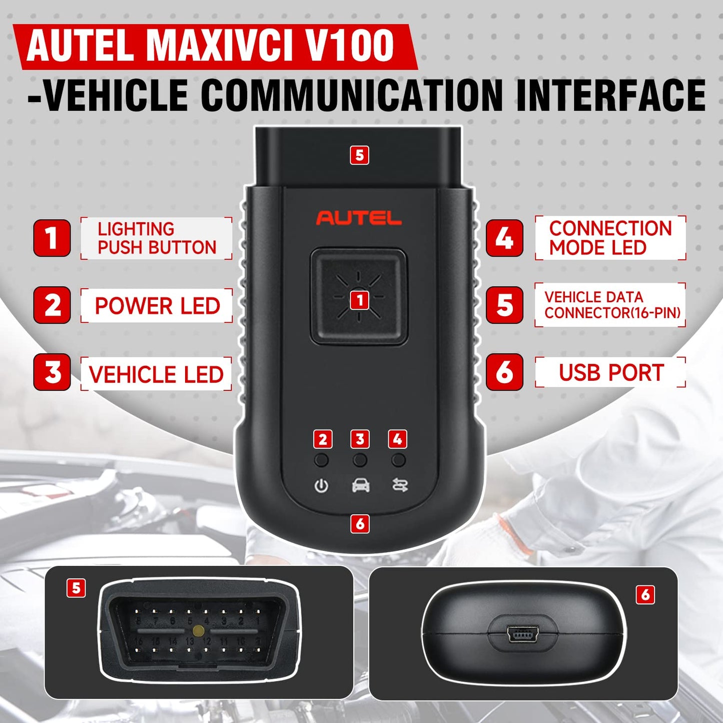 Autel MaxiSYS VCI100 Wireless OBD2 Diagnostic Interface 2025