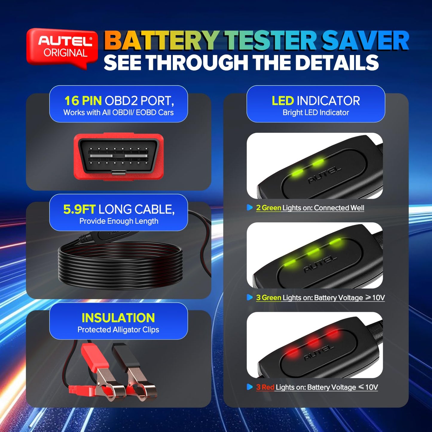 Autel MaxiBAS BTMS OBD2 Memory Saver for 12V Cars