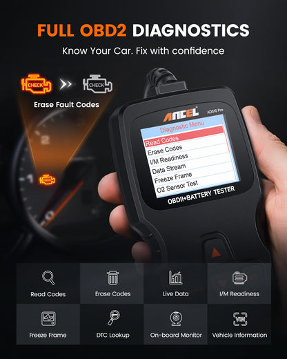 ANCEL AD310 Pro OBD2 Scanner & 12V Battery Tester with Bluetooth