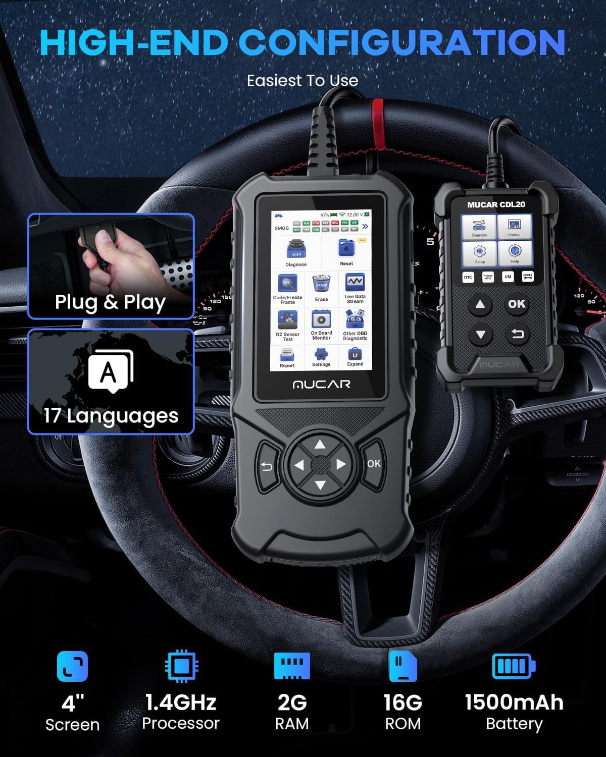 MUCAR CDE900 OBD2 Scanner with ABS, SRS & Transmission Diagnostics