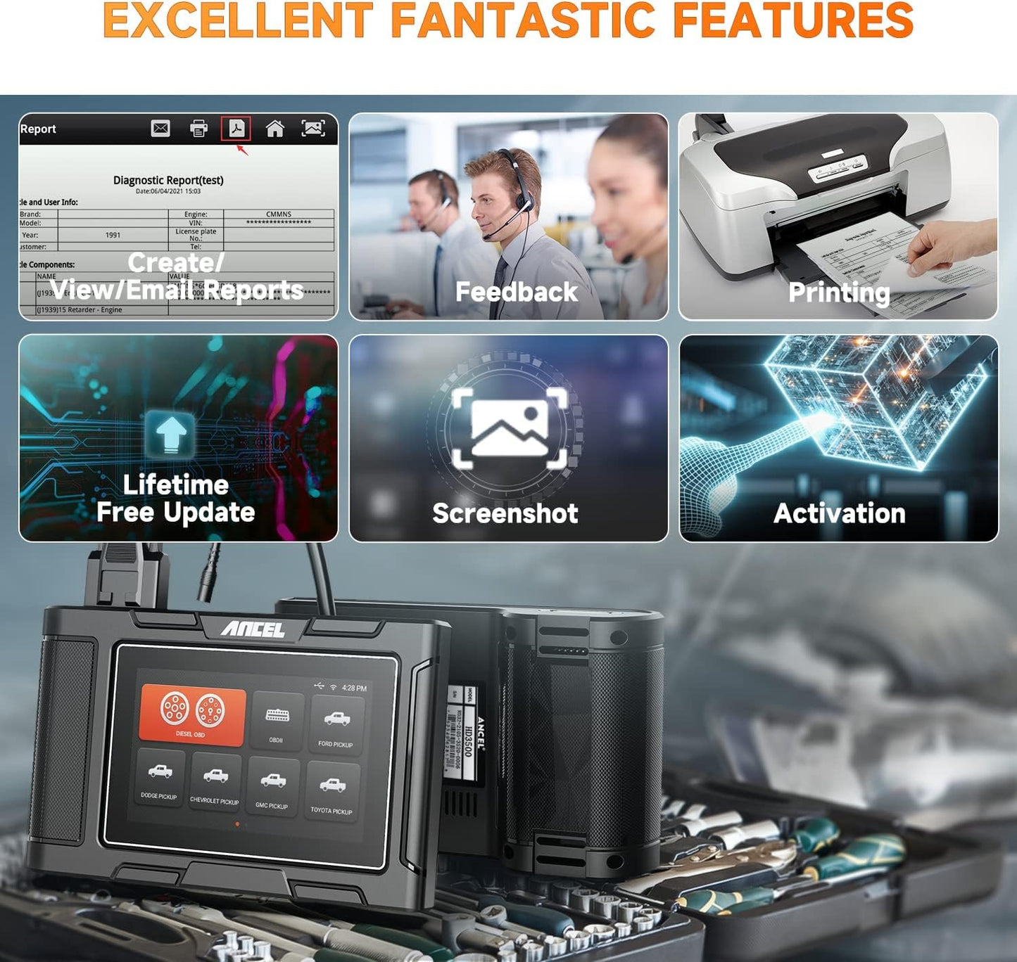 ANCEL HD3500 Pro OBD2 Diesel Scanner for Pickup & Light Trucks