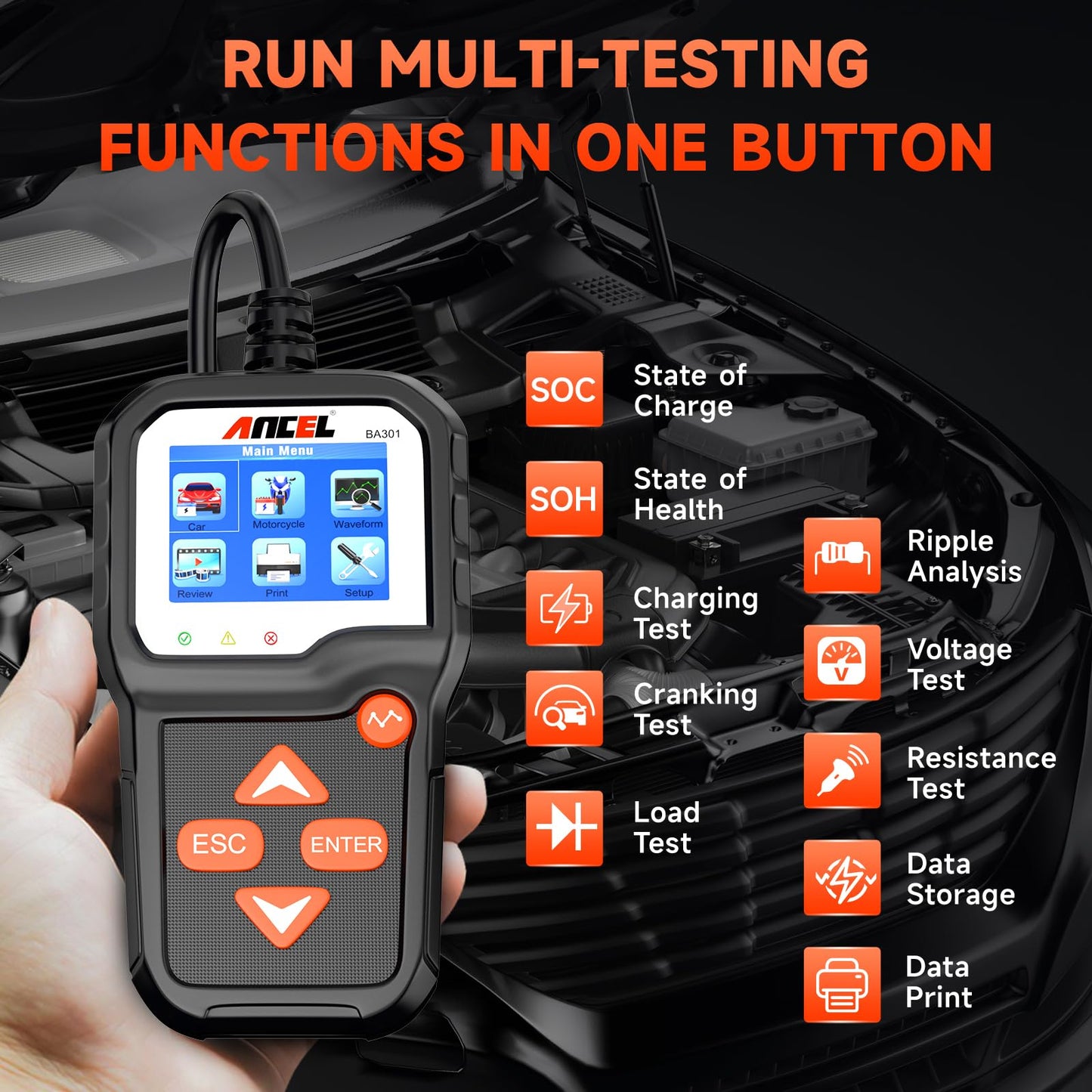 ANCEL BA301 6V & 12V Car Battery Tester with Cranking & Charging System Test