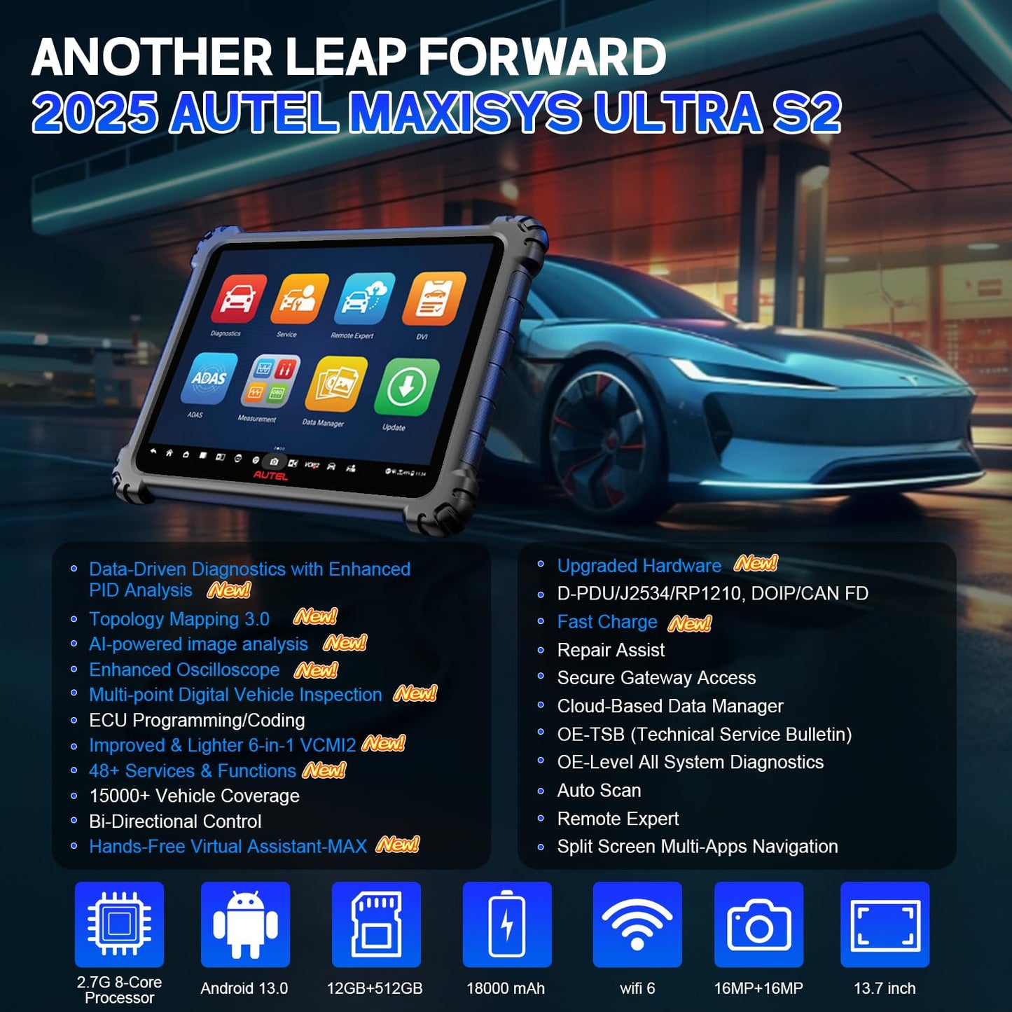 Autel MaxiSYS Ultra S2 OBD2 Scanner, 2025 New Diagnostic with AI, Upgraded MS Ultra, 6-in-1 VCMI2, Topology 3.0, EV Tests, WiFi 6, 48+ Services, Motor Truspeed Repair, Multi-Point DVI, ECU Programming