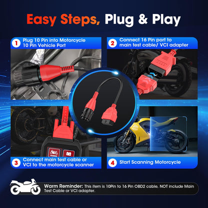 Autel OBD2 Adapter Cable for BMW Motorcycles 1996-2016, 10-Pin to 16-Pin