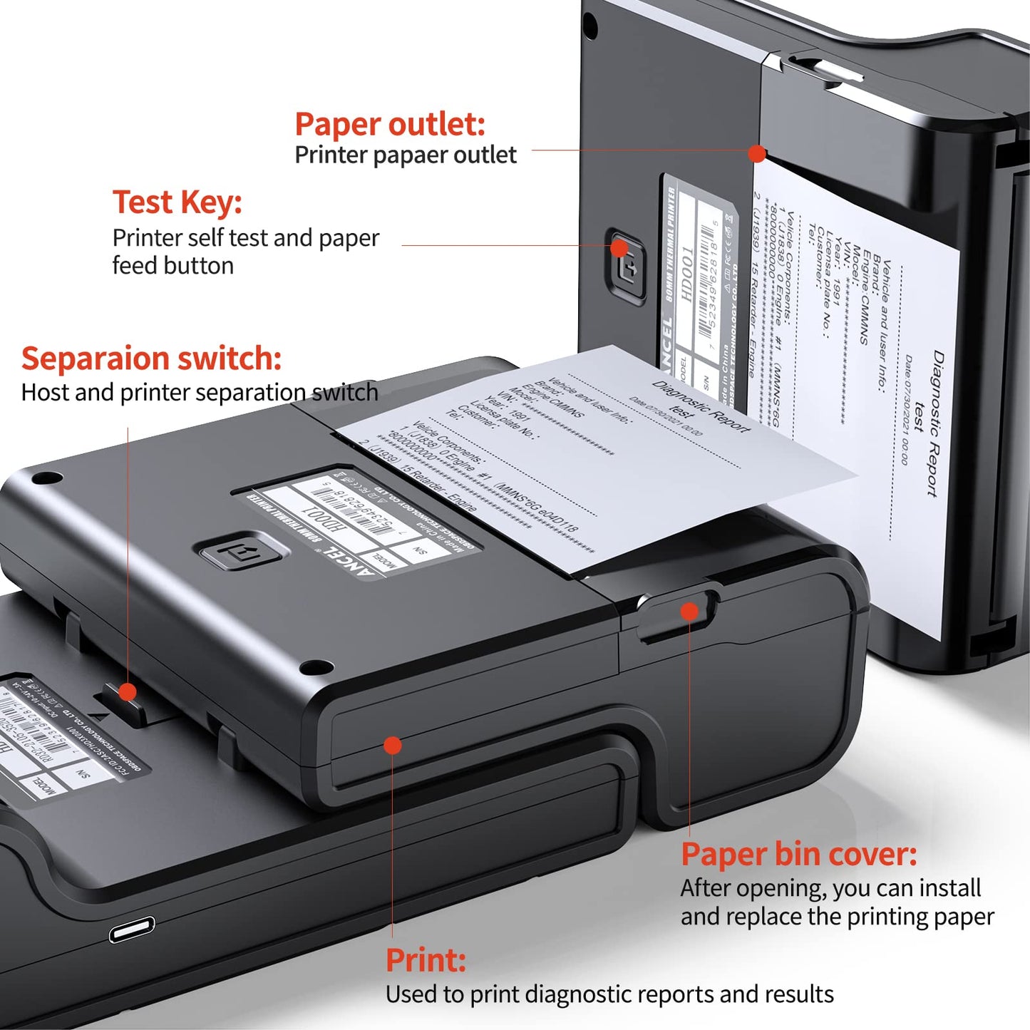 ANCEL HD Series Printer for Diesel Truck Scanners – Fast Diagnostic Printing