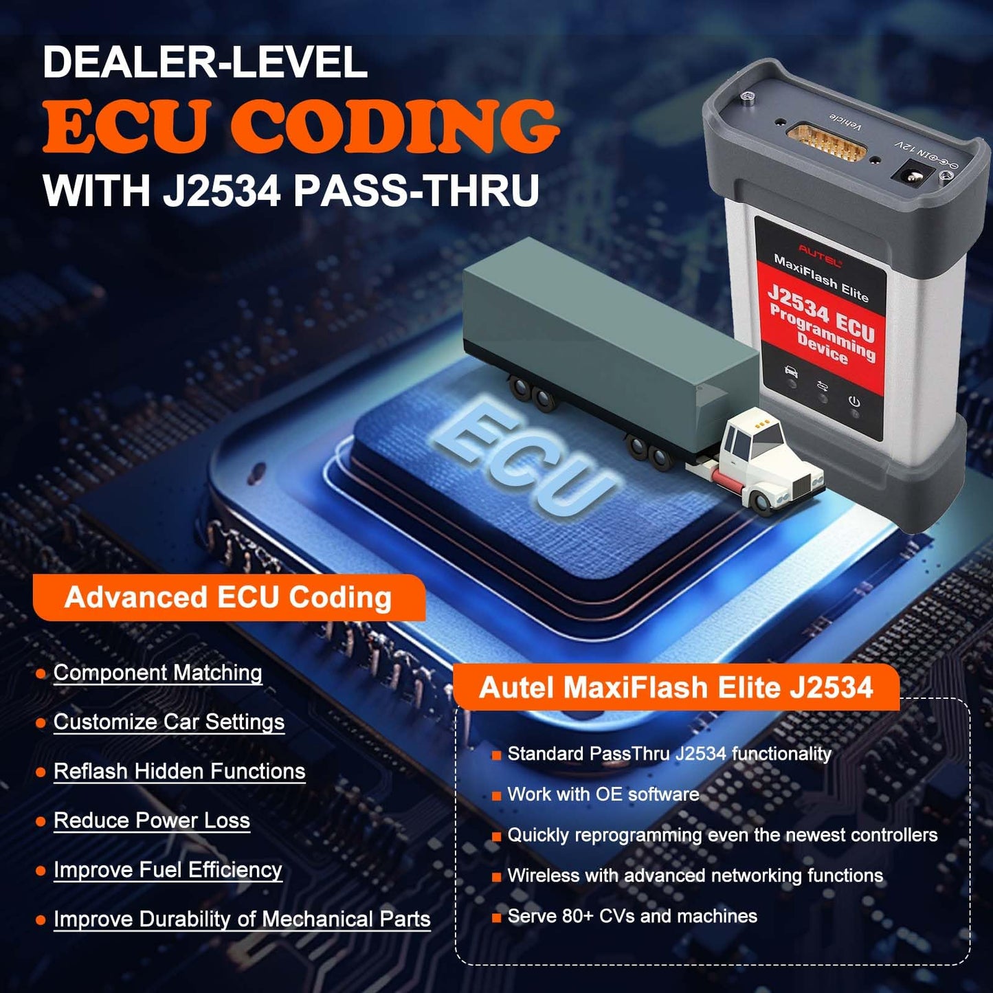 Autel MaxiSYS MS908CV II Heavy Duty Truck Scanner with ECU Coding & 64 Services
