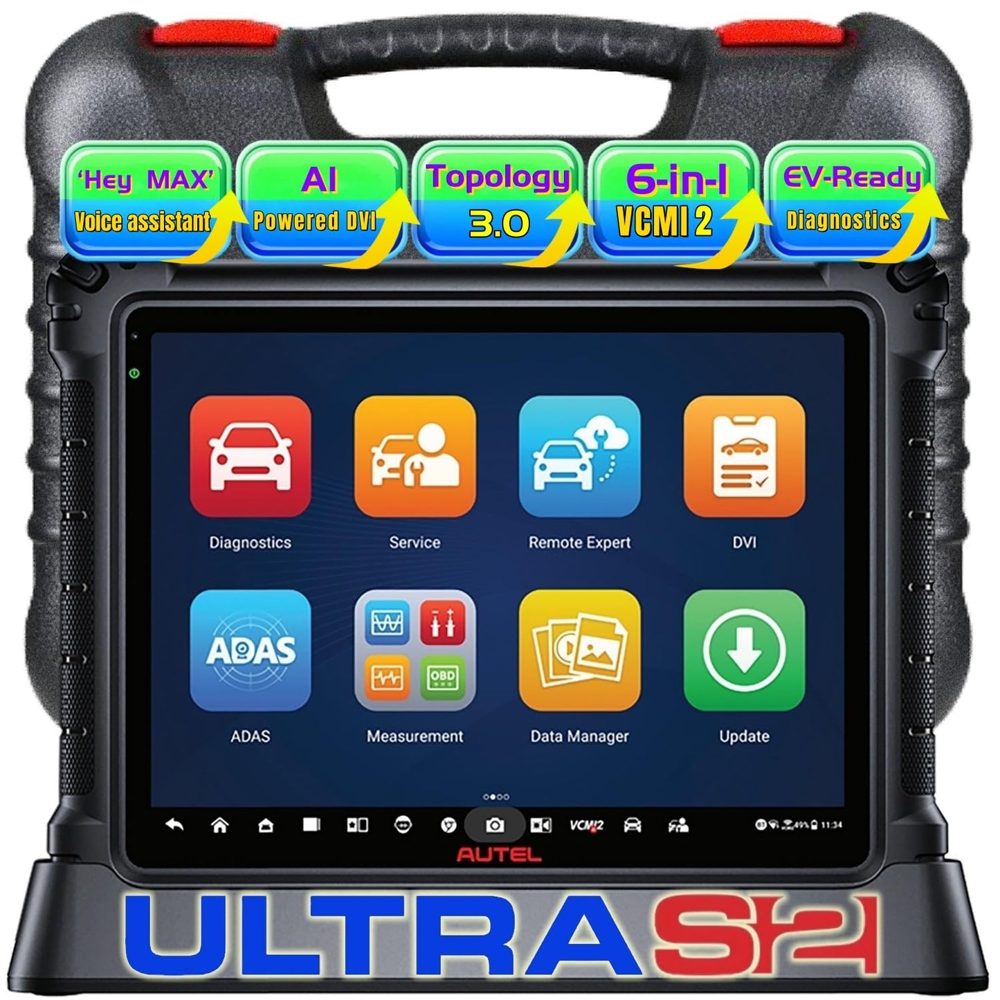 Autel MaxiSYS Ultra S2 OBD2 Scanner, 2025 New Diagnostic with AI, Upgraded MS Ultra, 6-in-1 VCMI2, Topology 3.0, EV Tests, WiFi 6, 48+ Services, Motor Truspeed Repair, Multi-Point DVI, ECU Programming
