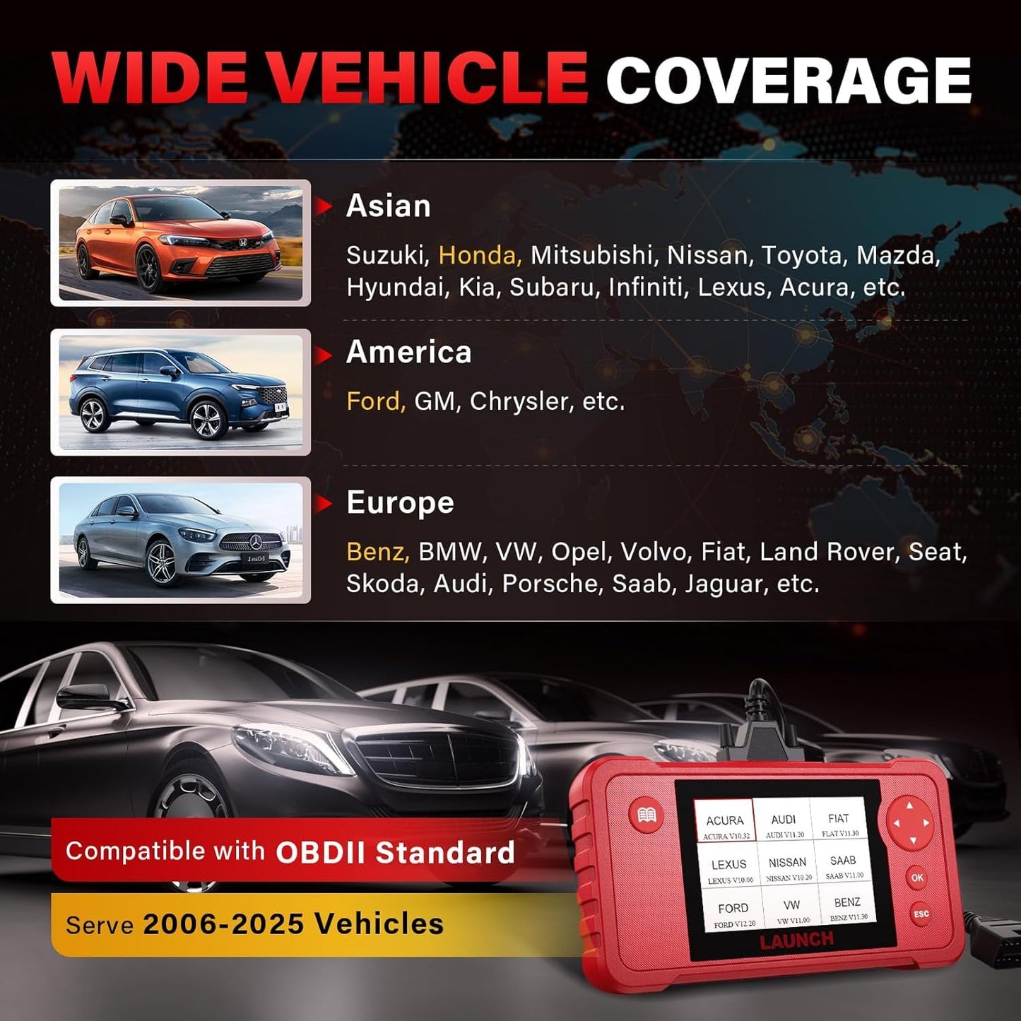 LAUNCH X431 Creader VII+ V2.0 2025 OBD2 Scanner with 3 Reset Functions