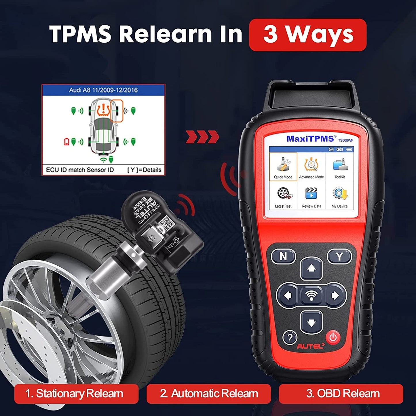 Autel TS601 TPMS Tool + 100 MX-Sensors OBD2 Kit