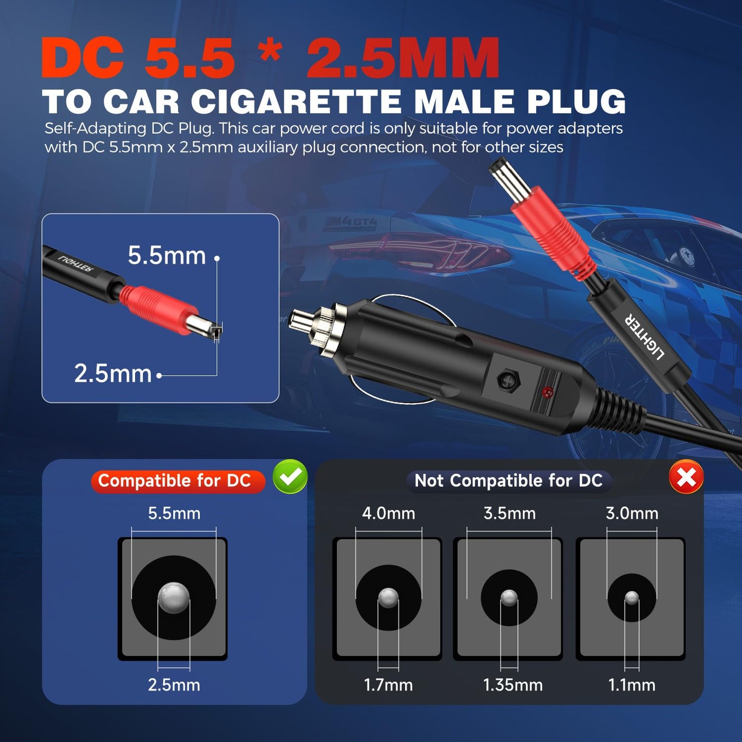 Autel 12V DC Car Charger Cable 5.5x2.5mm for Scanner & Devices