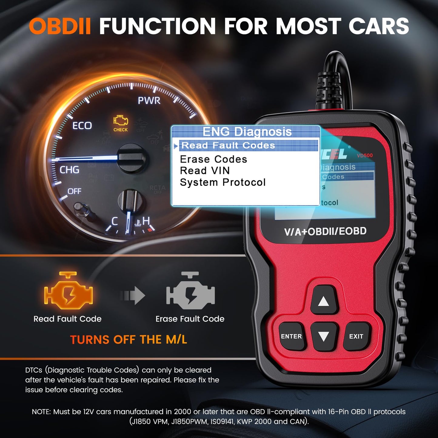 Ancel VD500 OBD2 Scanner for VW Audi Skoda Seat | EPB ABS SRS Reset