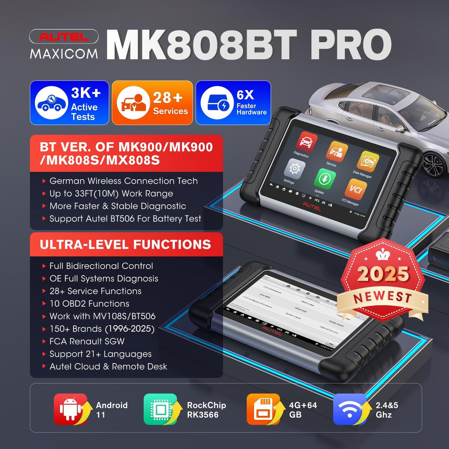 Autel MaxiCOM MK808BT PRO Bluetooth Scan Tool – 3000+ Tests & 28+ Services