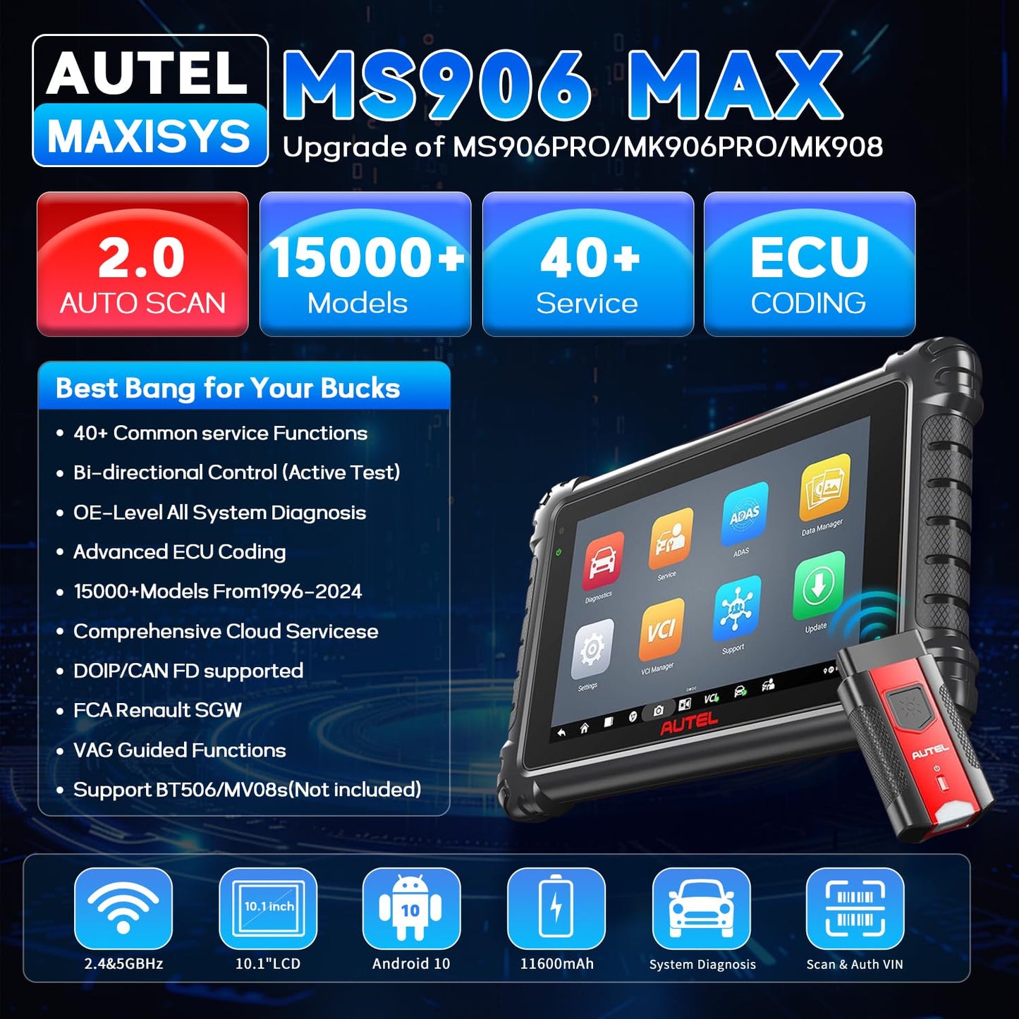 Autel MaxiSys MS906MAX Scanner – ECU Coding & 40+ Reset Services