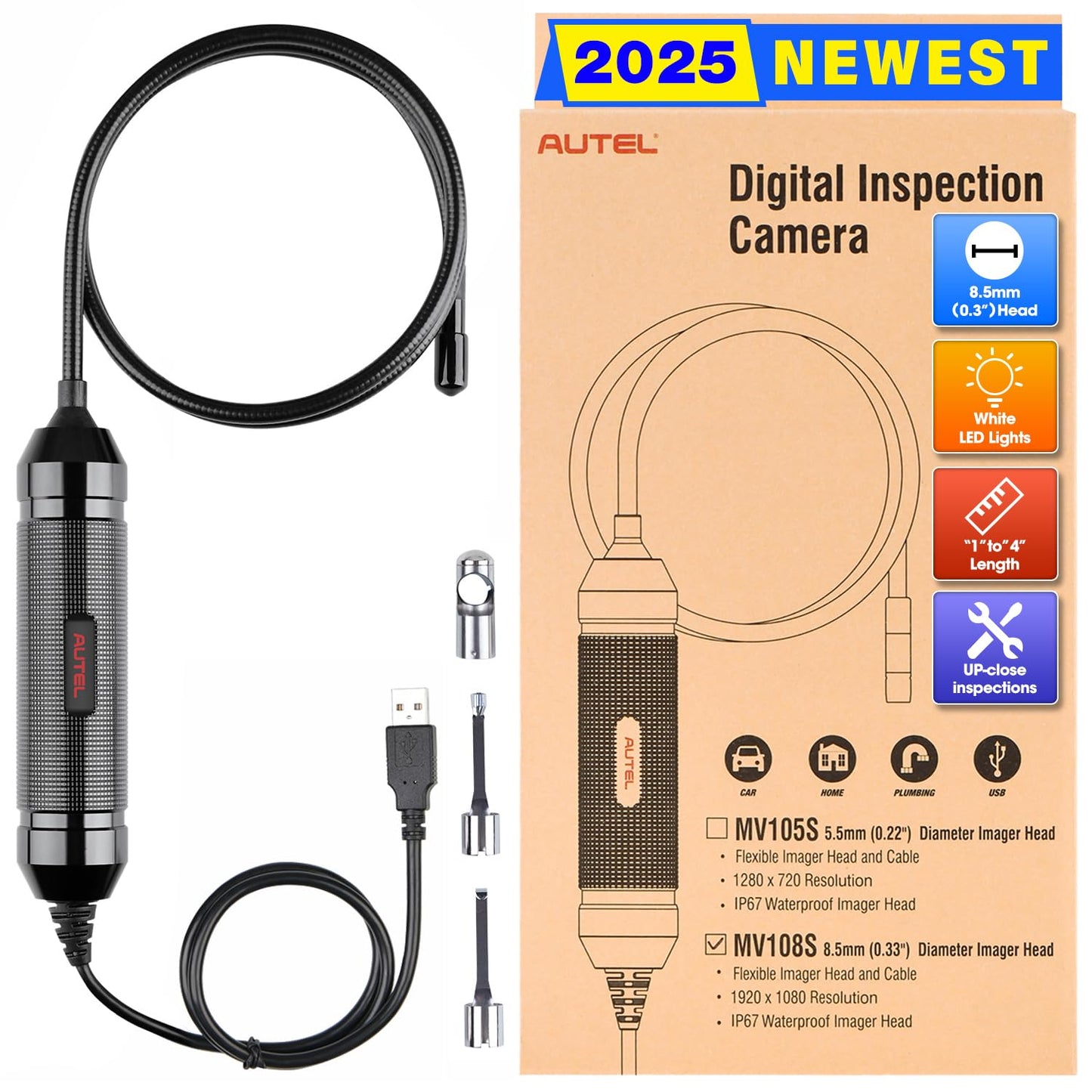 Autel MaxiVideo MV108S Digital Inspection Camera 2025 – Waterproof Endoscope