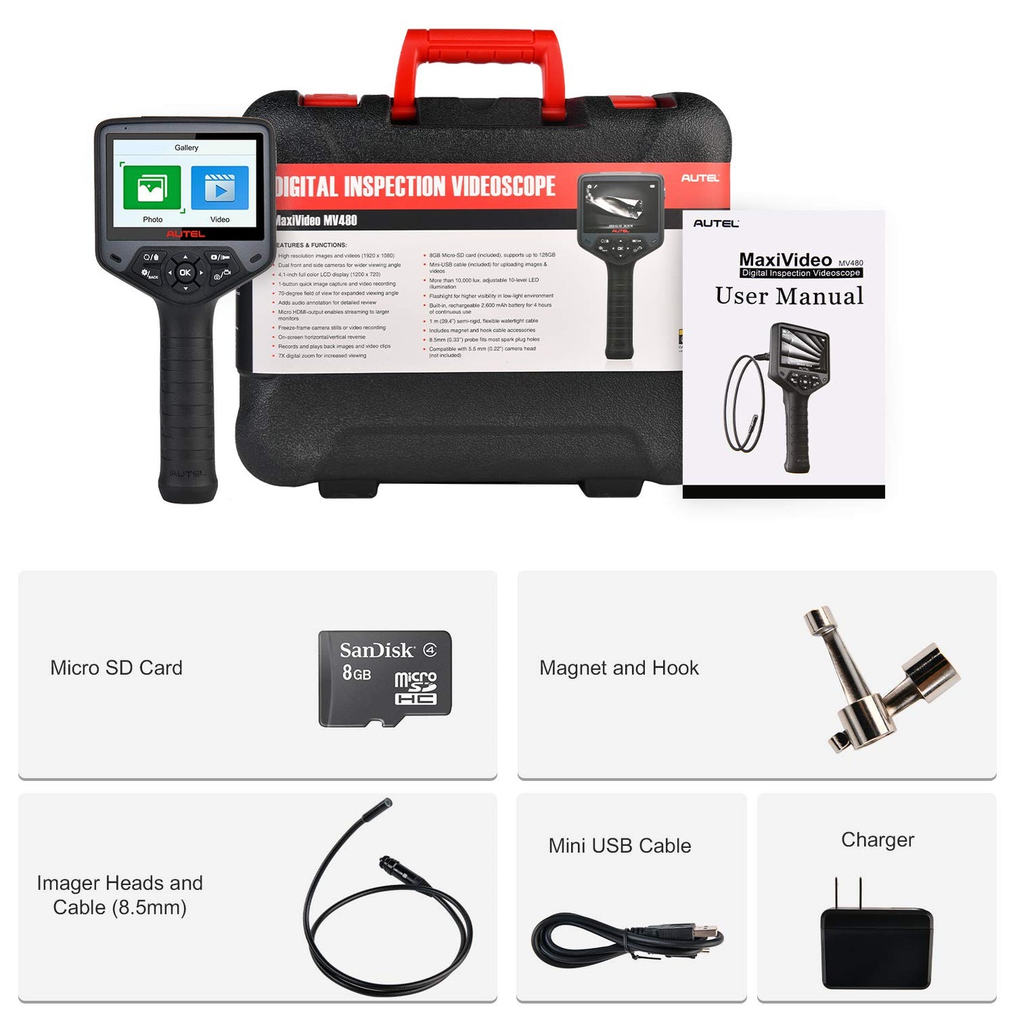 Autel MaxiVideo MV480 Dual-Camera HD Inspection Endoscope Tool