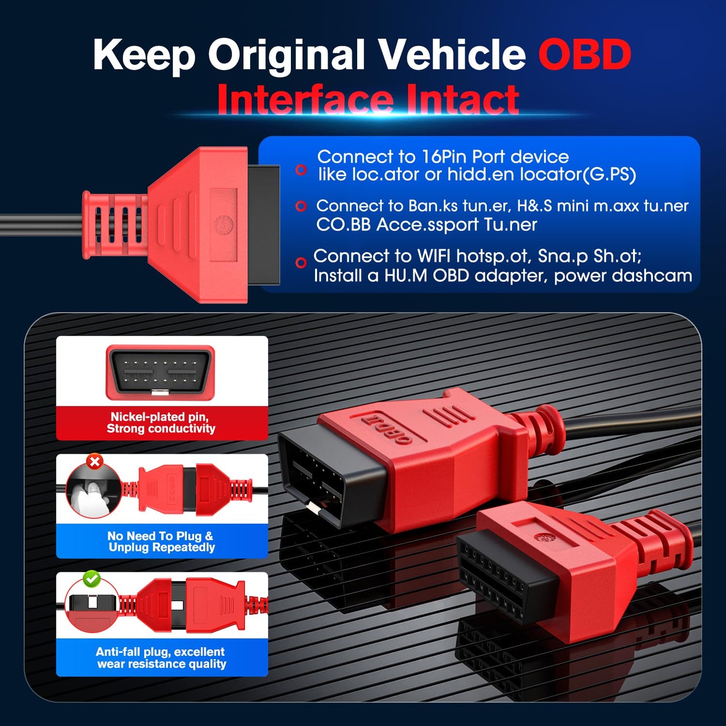 Autel 10ft OBD2 Extension Cable – 16 Pin OBD II Diagnostic Extender