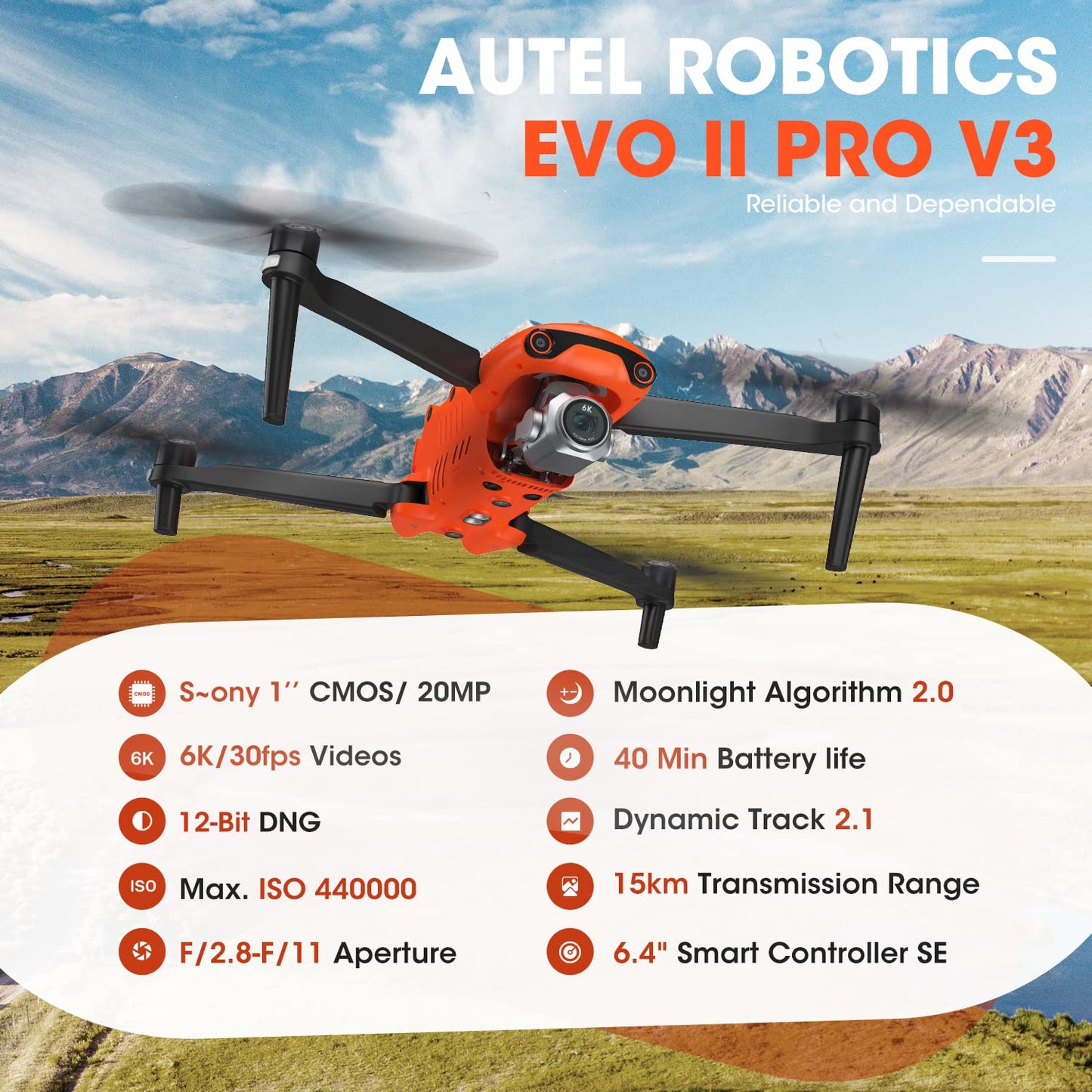 Autel EVO 2 Pro V3 Drone – 6K HDR, 40min Flight, Smart Controller